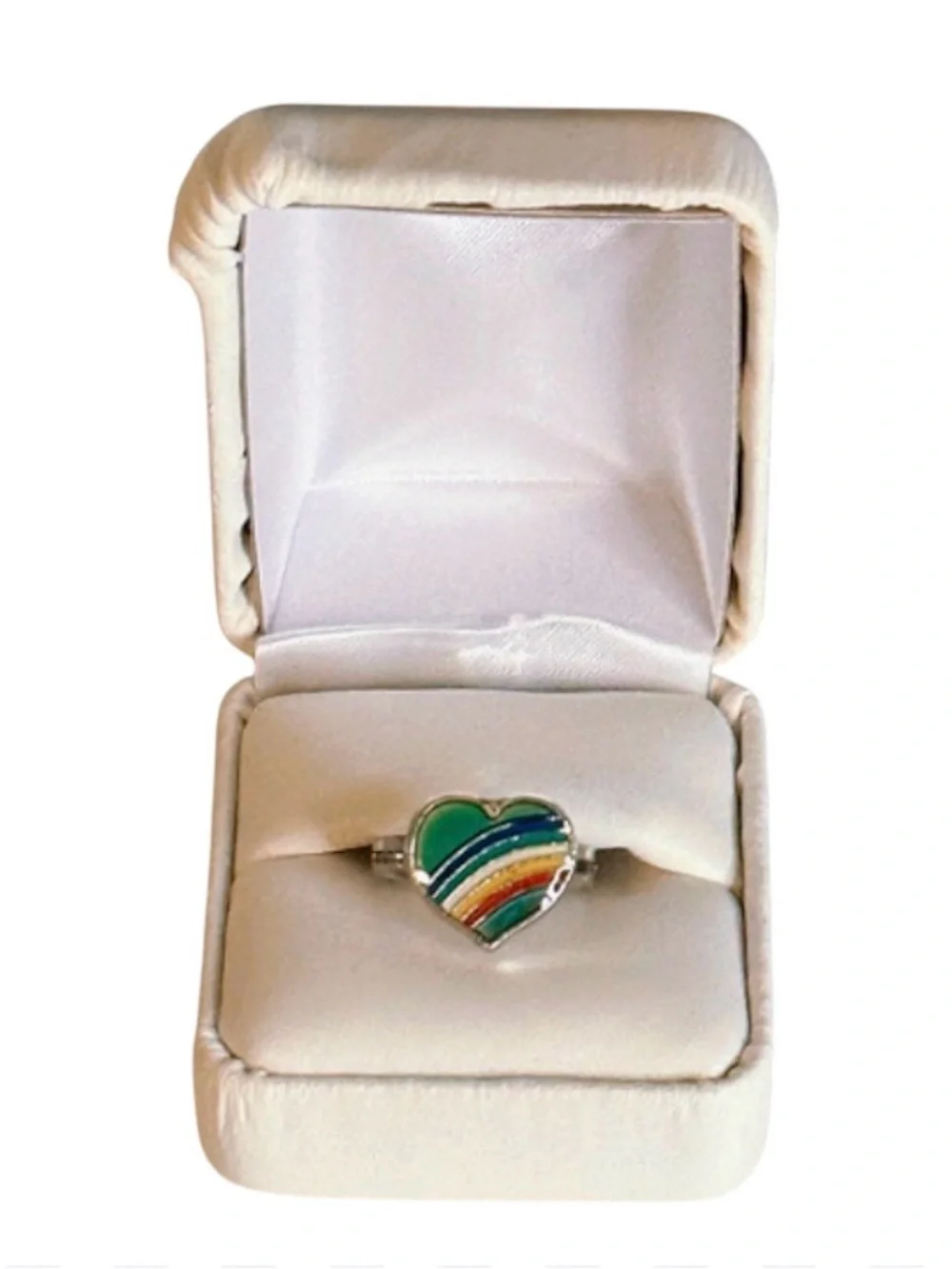 Hot topic y2k Heart Rainbow Enamel Silver mood Ring Multicolor size 6